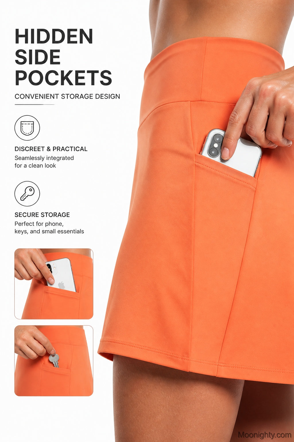 The hemline and leg opening of the light gray active skort, designed for comfort.