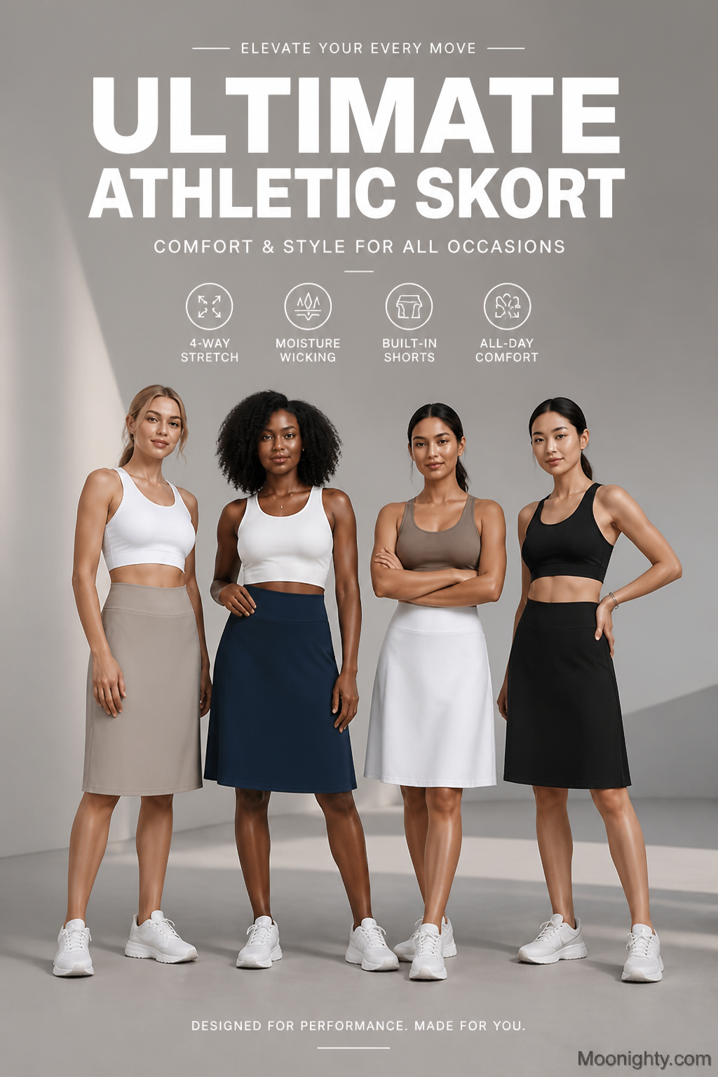A blue-green active skort displayed flat, illustrating the integrated shorts for anti-chafing comfort.