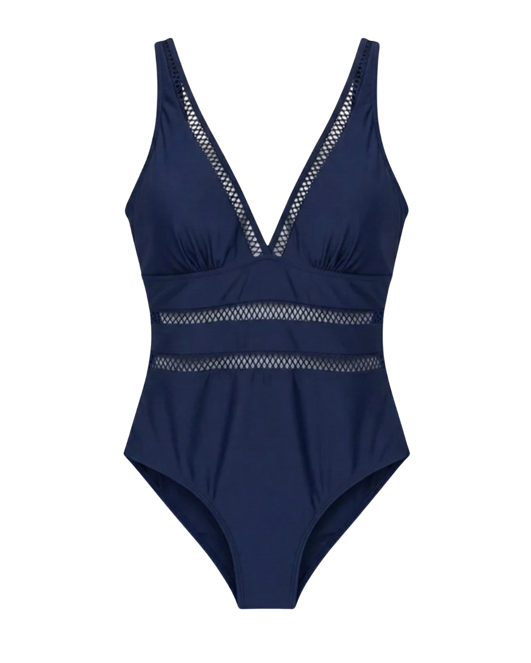 A folded black one-piece swimsuit, showing its compact nature for travel and easy packing.