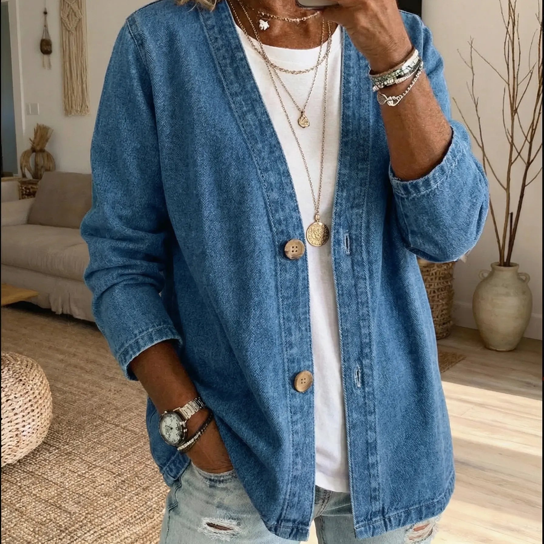 Corinne - Denim Button Coat