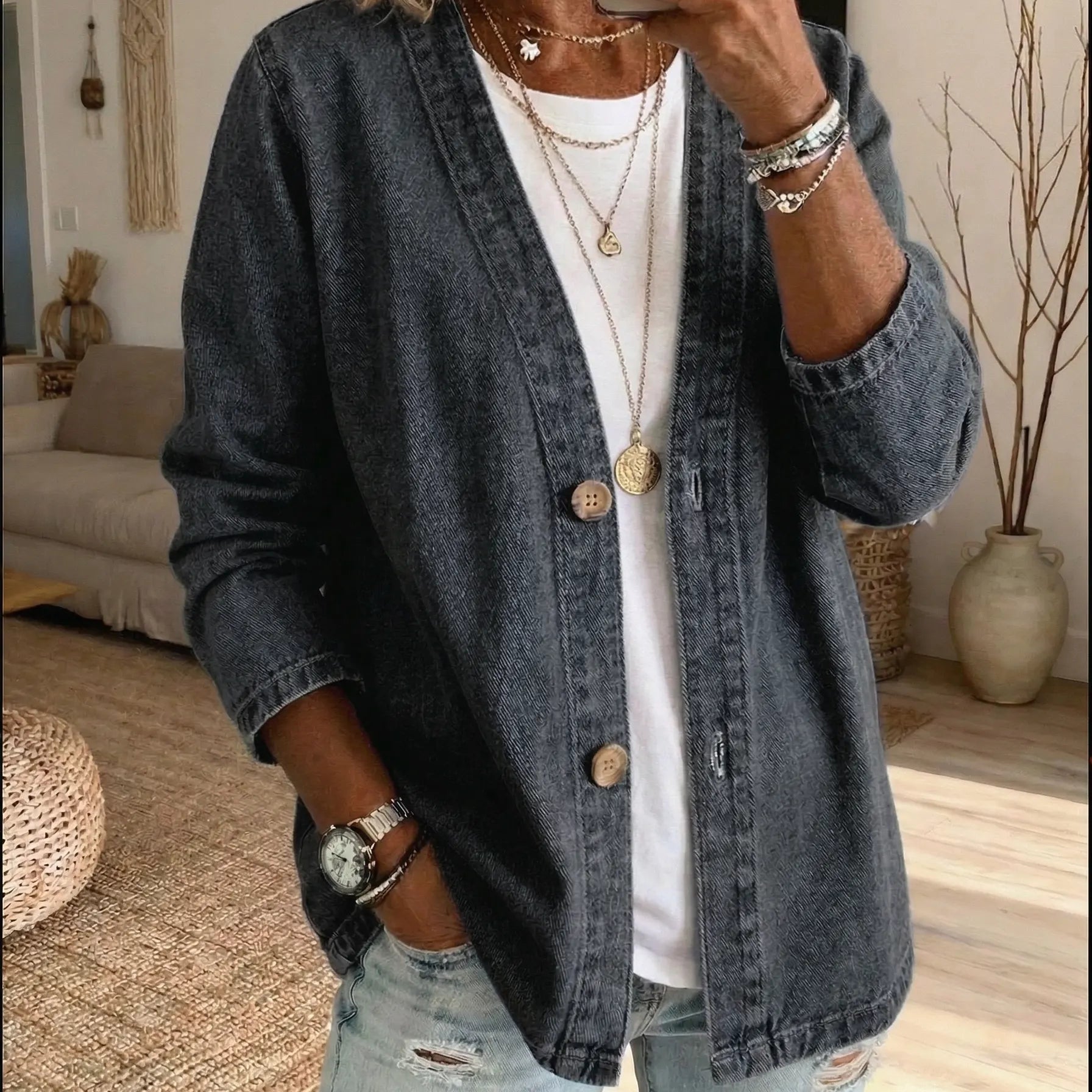 Corinne - Denim Button Coat
