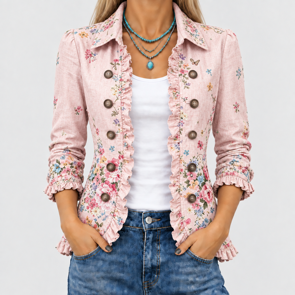 Felicity | Floral Ruffle Button-Up Jacket