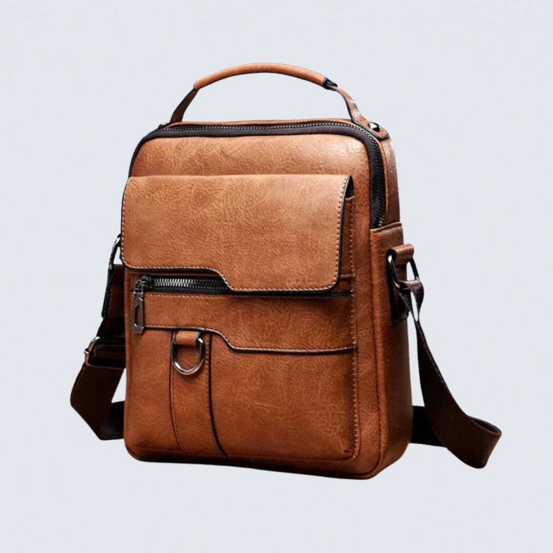 Milo modern shoulder bag in light brown, front view, showcasing its minimalist structured design and refined silhouette.
