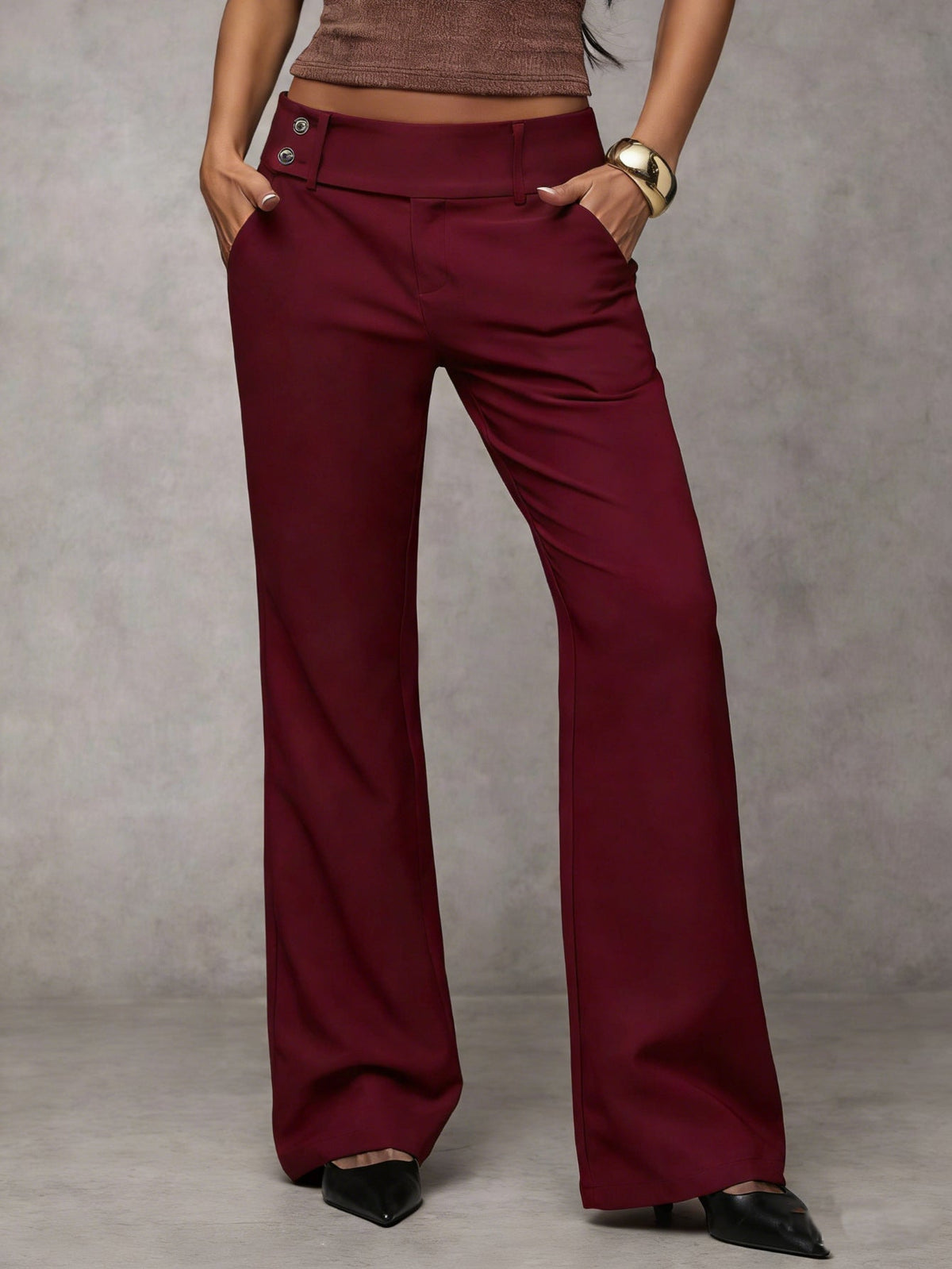 Group of Indira trousers in various colors, illustrating the range of stylish options available.