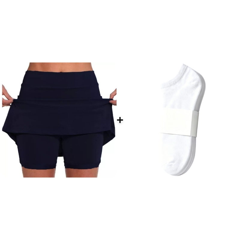 An active skort in blue-green laid out on a clean background, showing its simple elegance.