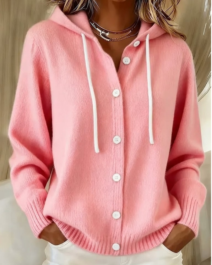 Front view of a pink Daphne T-shirt with a soft knit texture, styled casually.
