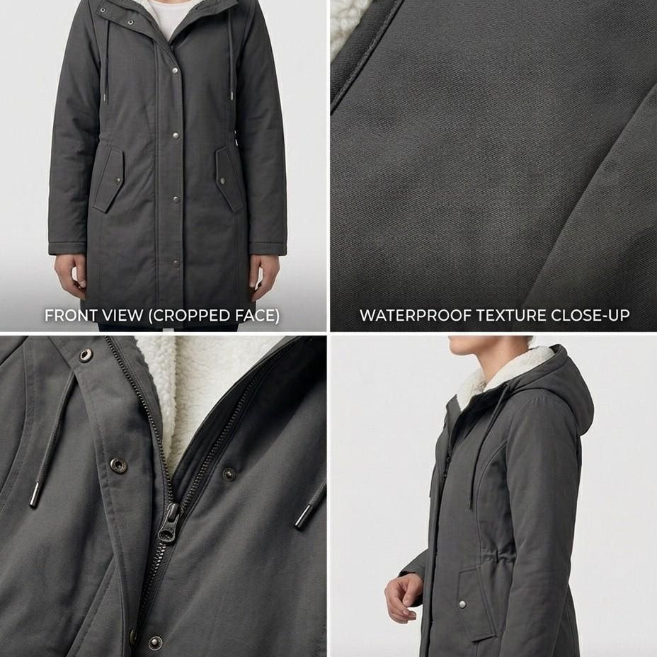 Close-up of the Elara parka's cuff, showing adjustable features or internal fleece lining detail.
