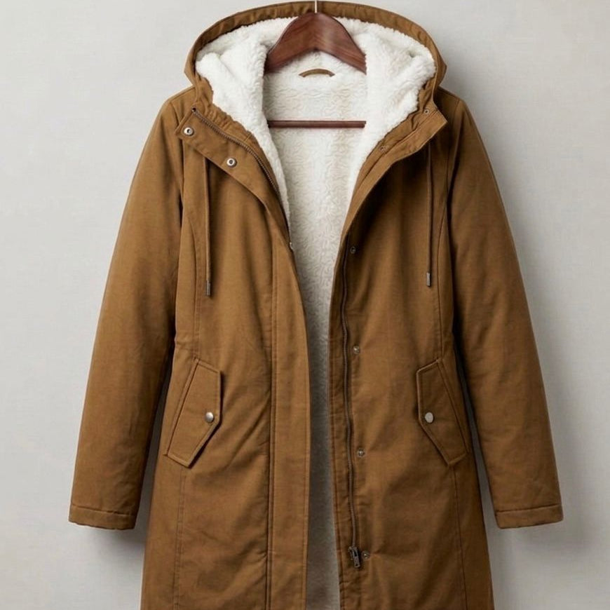 Detail of the stitching and construction quality on the Elara waterproof parka, highlighting durability.