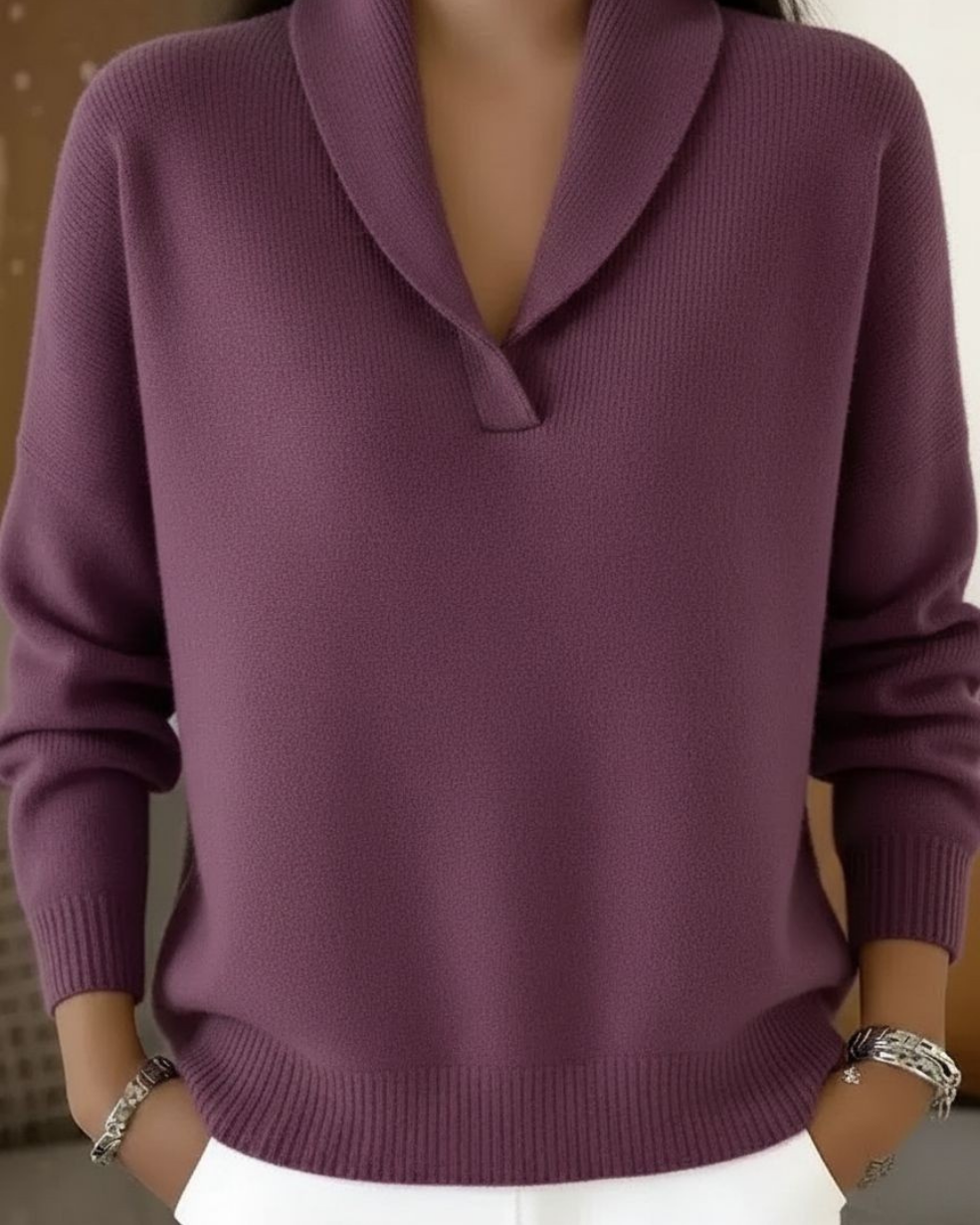 Elina knit pants in purple folded neatly, displaying the versatile color and soft material.