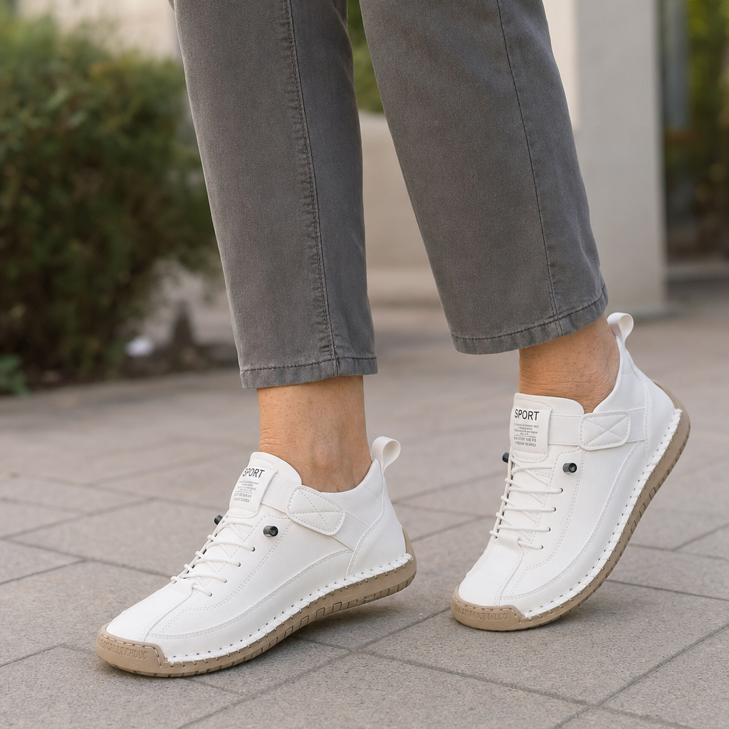 Walking in the white Clover sneakers