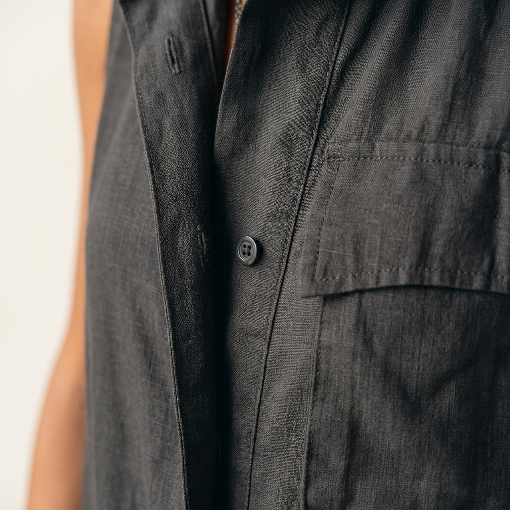 Rear view of the khaki sleeveless jumpsuit, showing the clean, relaxed line and overall utility-inspired structure.