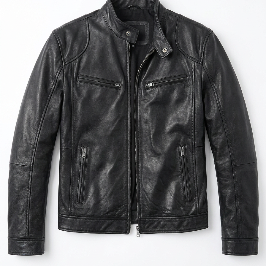 Back view of the Hugo men's leather jacket, emphasizing the clean lines and quality stitching.