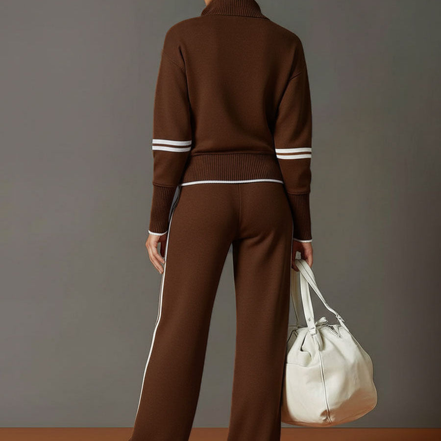 Woman laughing and moving freely, highlighting the comfort and non-restrictive nature of the wide-leg pants.