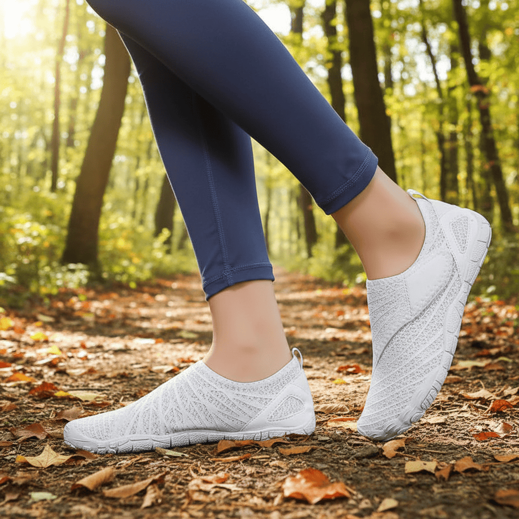 Lilac Maeve comfort orthopedic shoes, in a bright, airy setting.