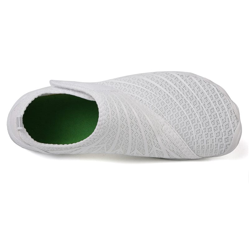 Texture of the white Maeve comfort orthopedic shoes' upper, showing fine weave.