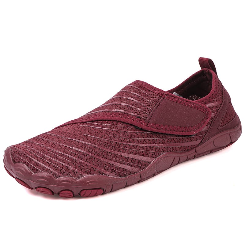 Brown Maeve comfort orthopedic shoes, close-up of the toe box expansion.