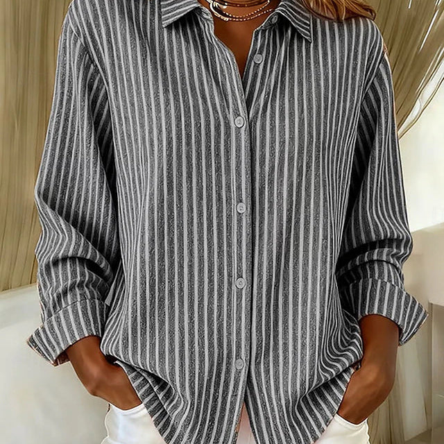 Lifestyle shot of the Nina relaxed fit shirt worn casually, emphasizing its freedom of movement.