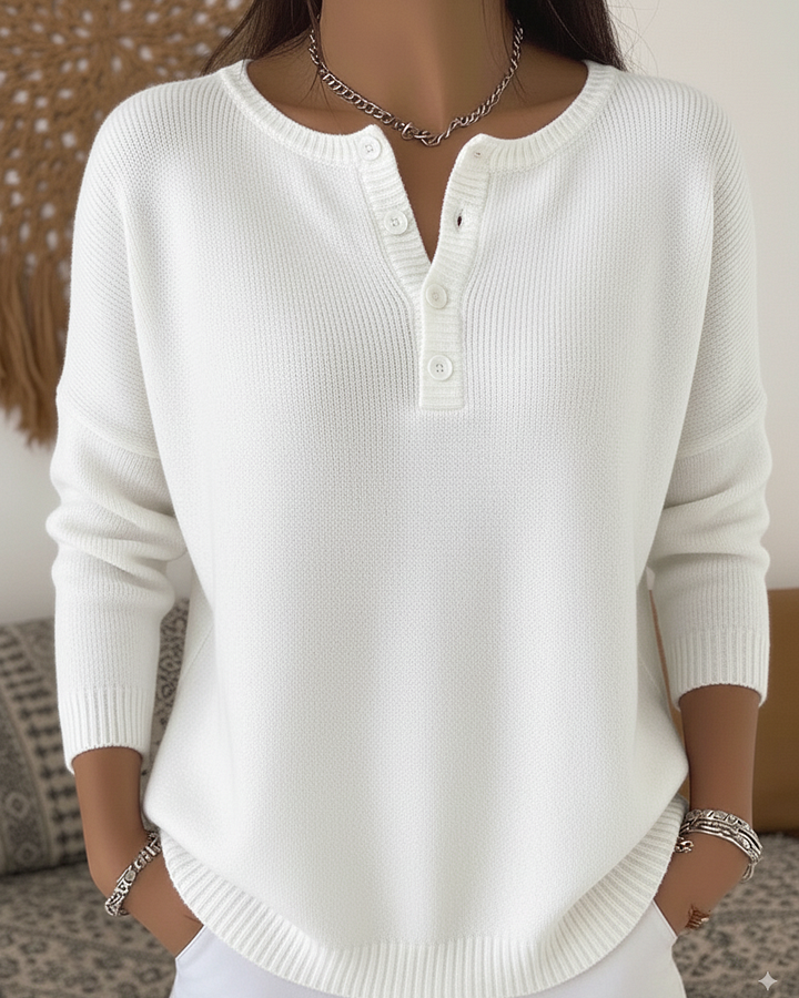 Side profile of Romy comfort button-up pants, highlighting the flowing fabric and comfortable silhouette.