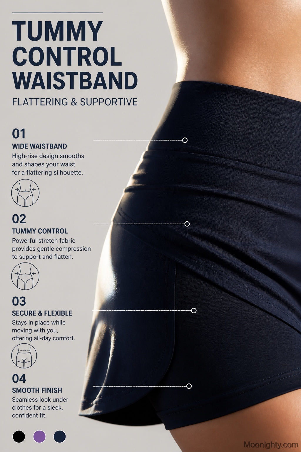 Close-up of the fabric's elasticity on the orange active skort, ensuring a comfortable fit.