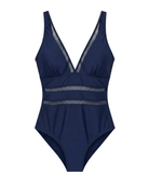 A folded black one-piece swimsuit, showing its compact nature for travel and easy packing.