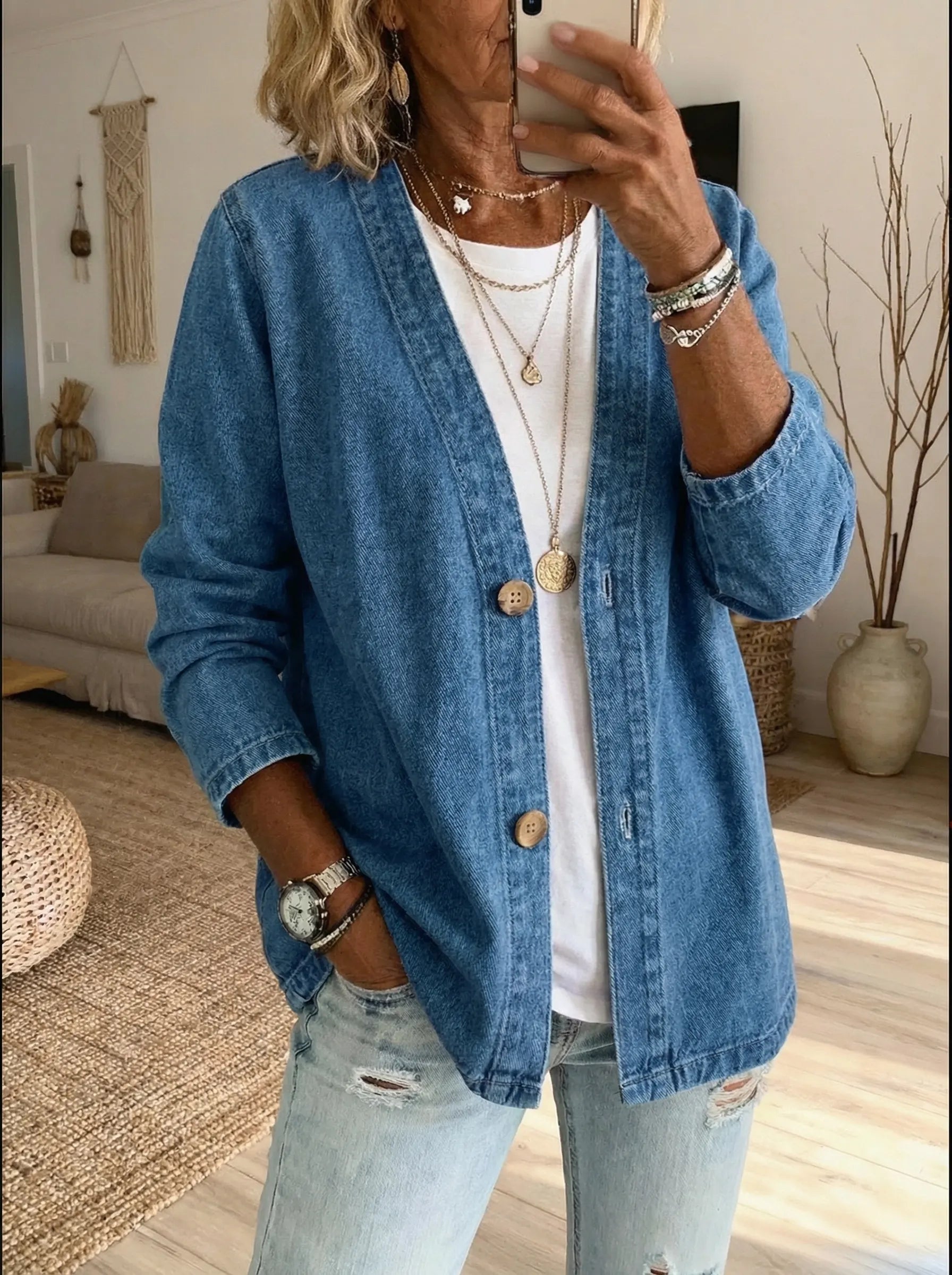 Corinne - Denim Button Coat