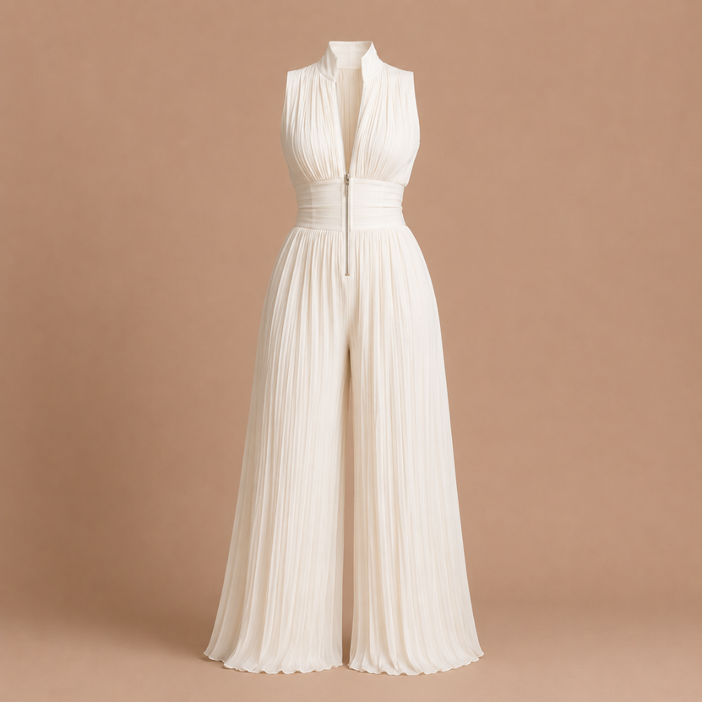 Stylish pairing of the Sabina women's jumpsuit with complementary accessories for a special evening occasion.