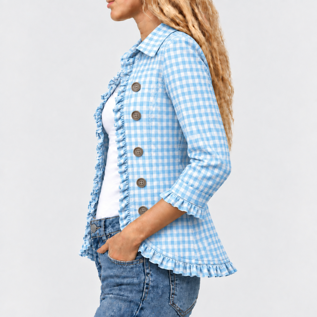 Henrietta | Gingham Ruffle Button-Up Jacket