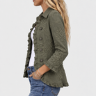 Marigold | Retro Green Floral Embroidered Ruffle Jacket