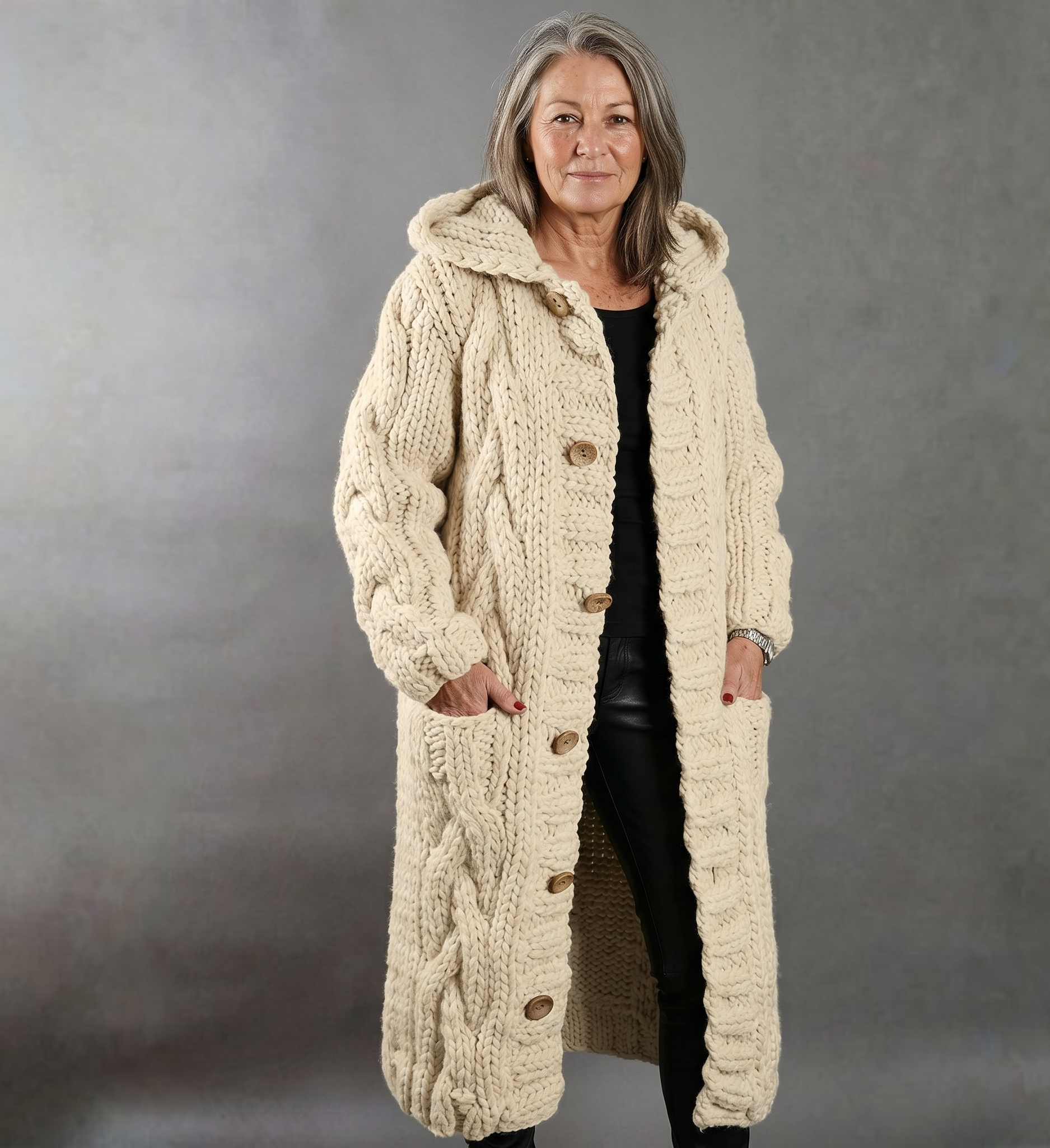 Alessia - Elegant Cable Knit Coat