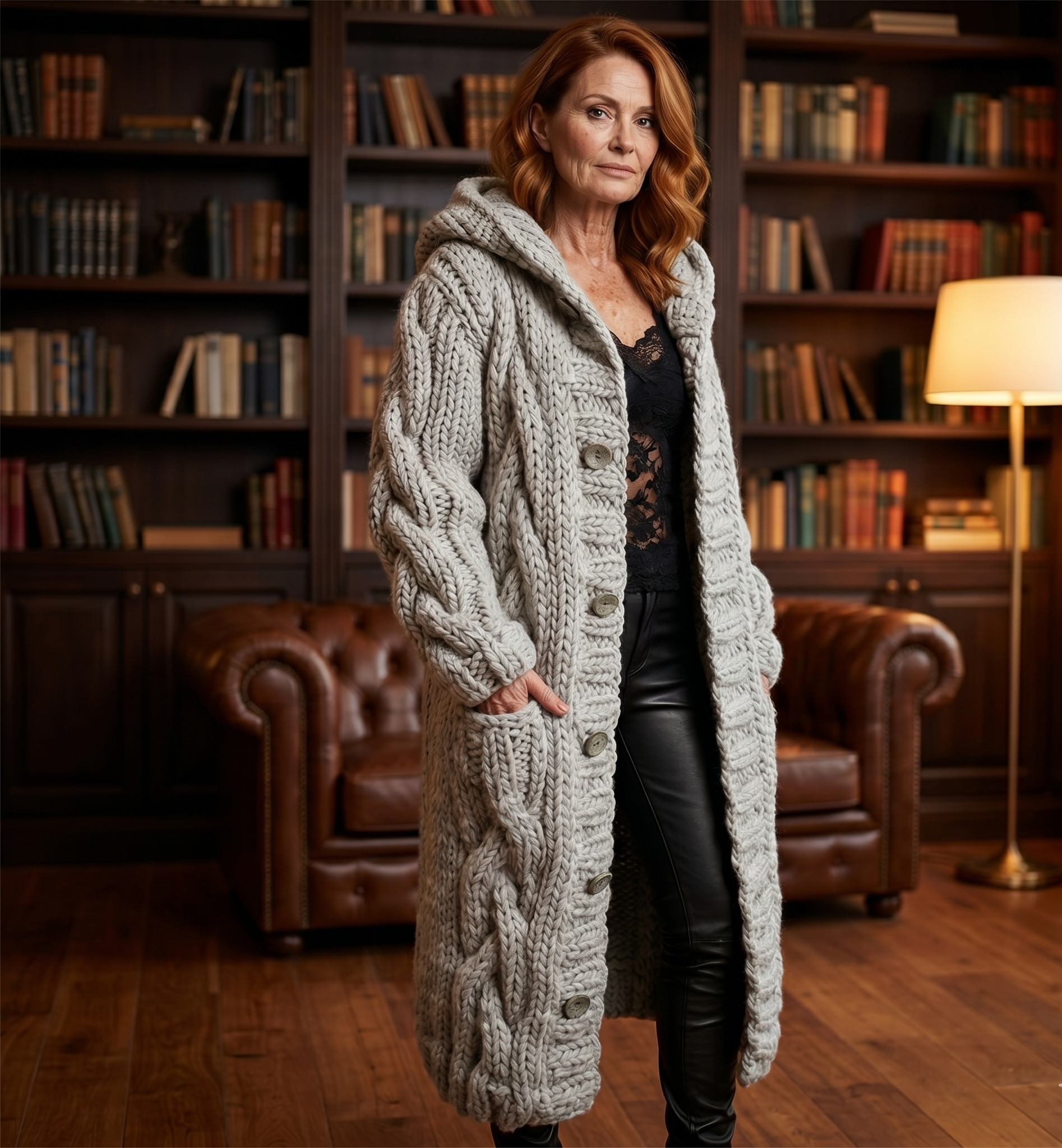Alessia - Elegant Cable Knit Coat