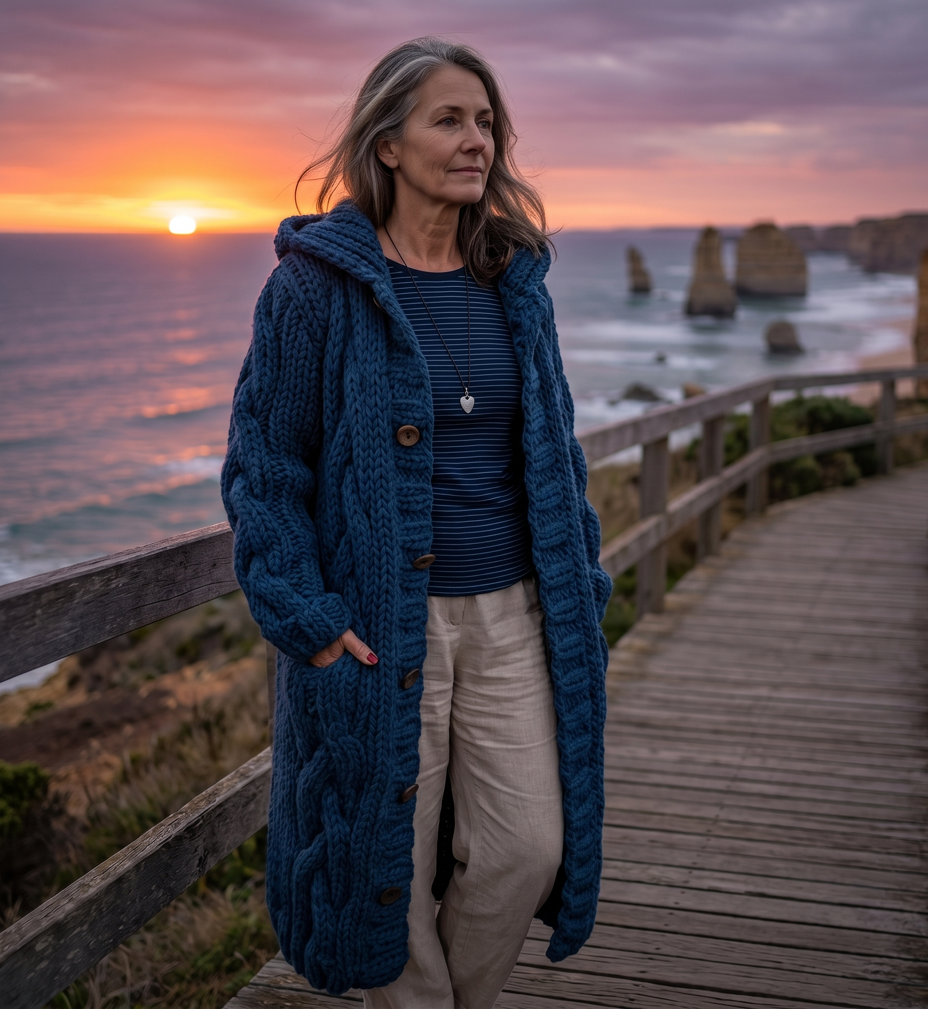 Alessia - Elegant Cable Knit Coat