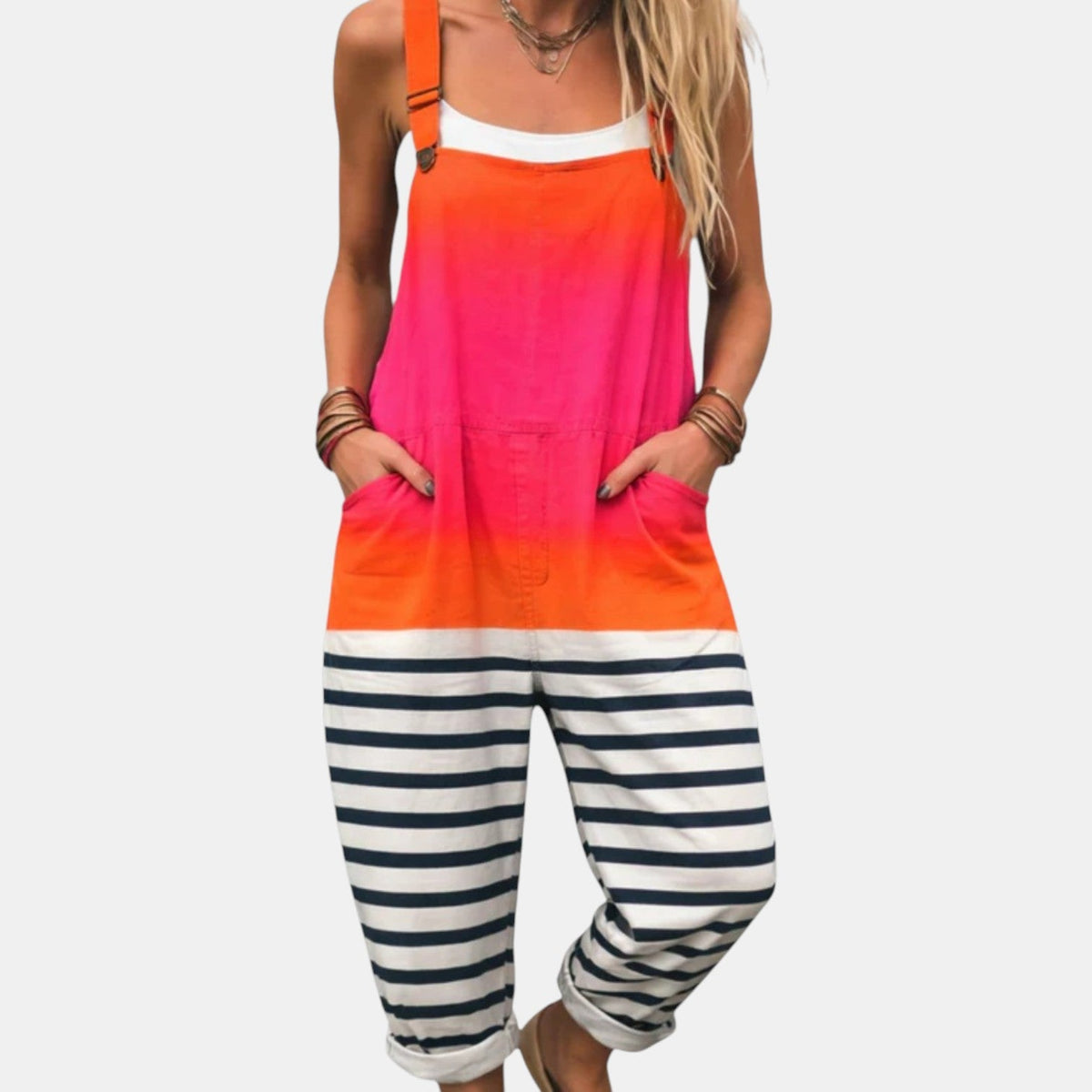 Muriel | Coral Stripe Overall