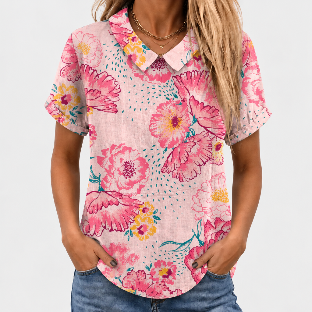 Dinah | Pink Floral Collared Top
