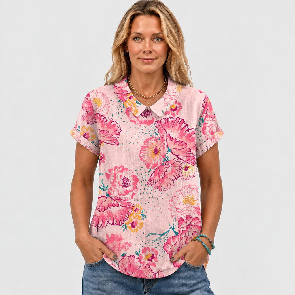 Dinah | Pink Floral Collared Top
