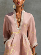 Model wearing the breathable mini lace dress in a relaxed outdoor setting, highlighting its comfortable A-line fit.