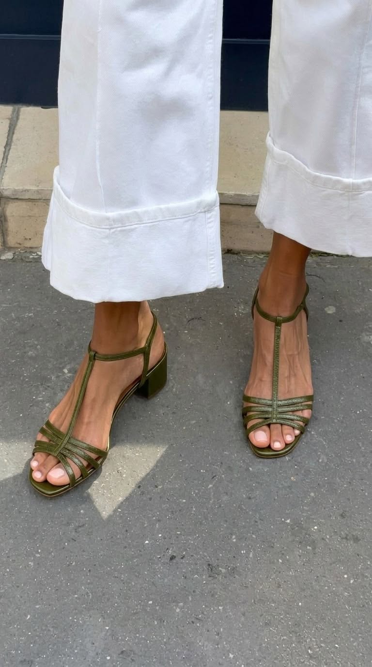 Detail view of the sole and construction of the comfortable Allegra vintage sandals.