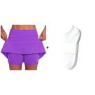 The smooth, wrinkle-resistant texture of the light gray active skort fabric.