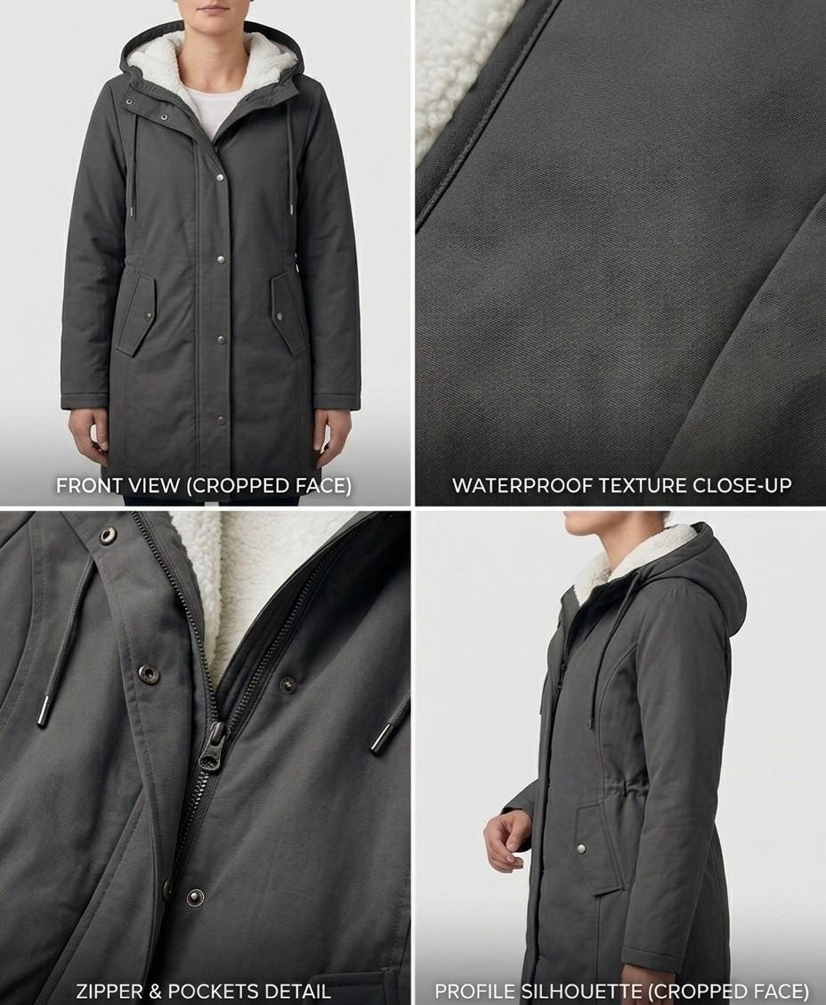 Close-up of the Elara parka's cuff, showing adjustable features or internal fleece lining detail.