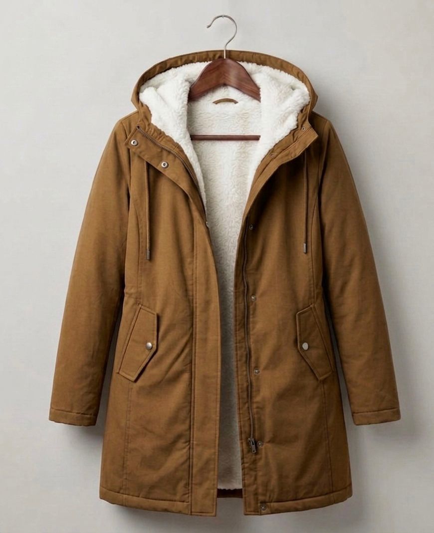 Detail of the stitching and construction quality on the Elara waterproof parka, highlighting durability.