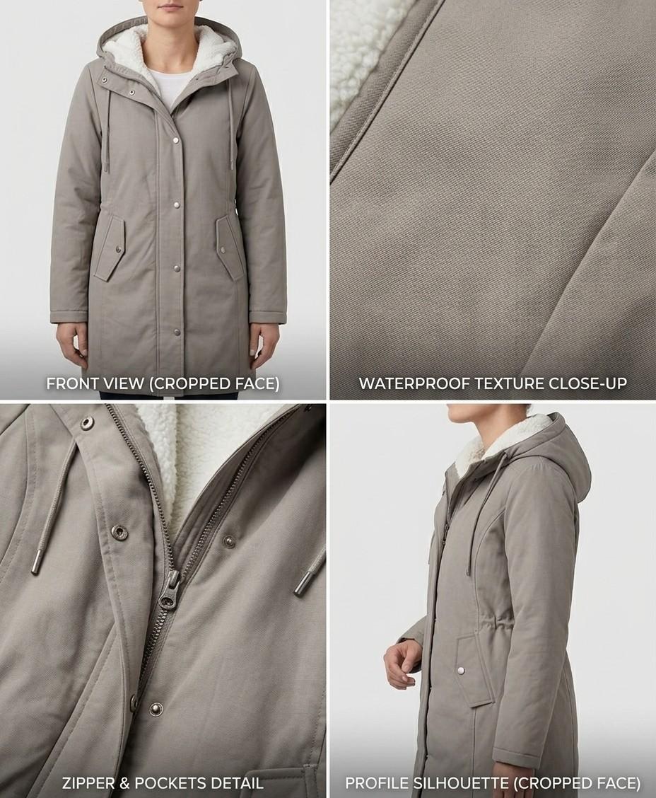 Detail shot of a small branding or logo element on the Elara waterproof parka, if applicable.