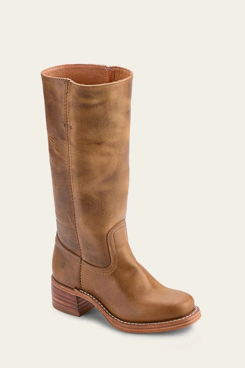 Close-up detail of the intricate traditional stitching on the shaft of the Elara classic Western boots, emphasizing craftsmanship.