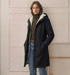 Open view of the Elara parka, revealing the contrast between the waterproof shell and the plush interior.