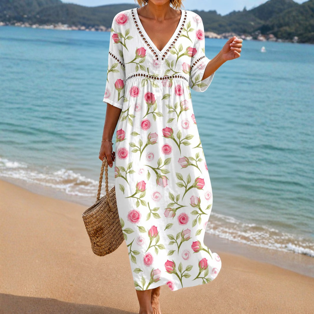 Elora - Effortless Rose Print Midi Dress product image