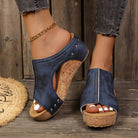 Side profile of the Elysia studded platform wedges, illustrating the stable wedge heel and cushioned sole for comfortable wear.