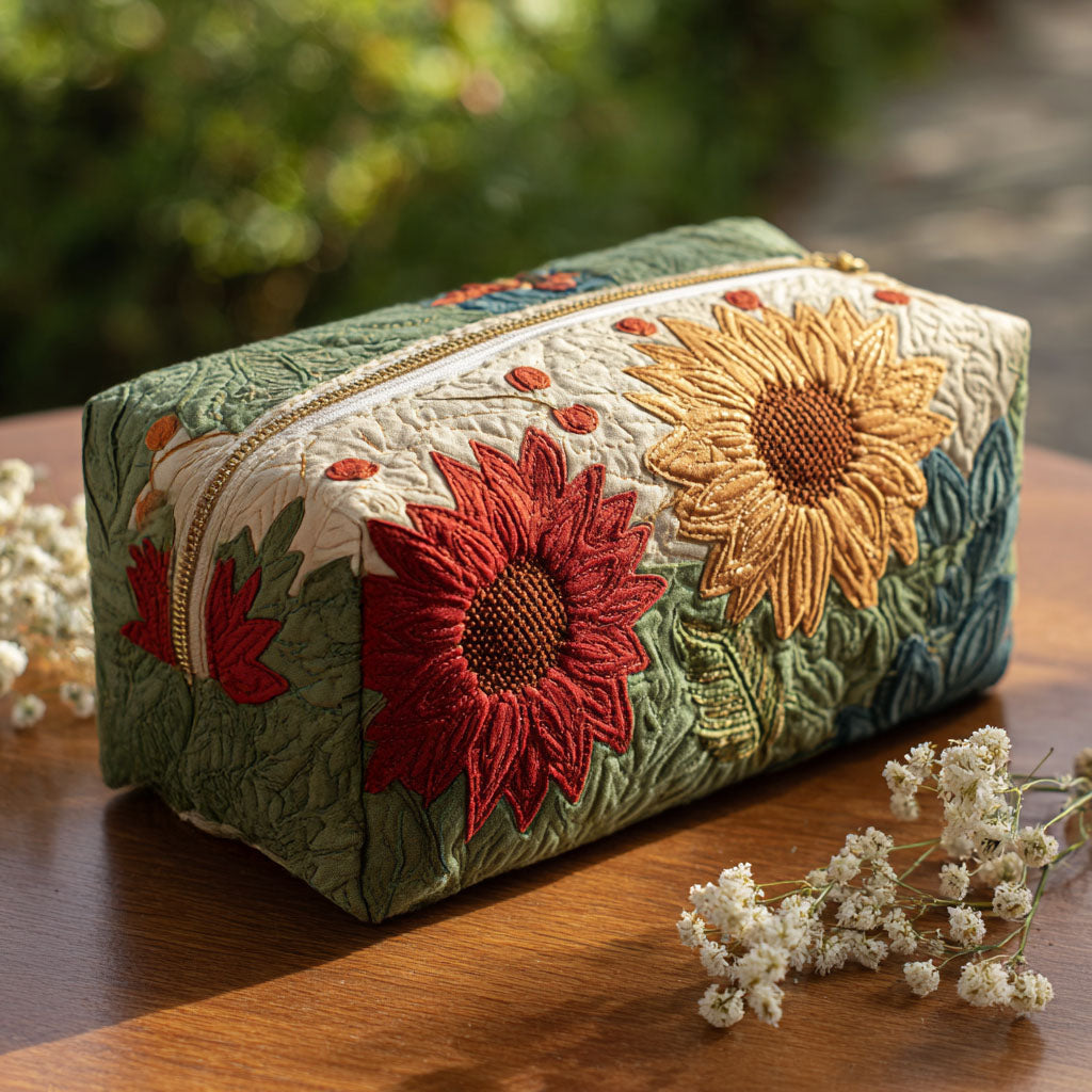 A close-up view of the Esmée quilted cosmetic bag, showcasing its intricate floral pattern and soft texture, perfect for organizing beauty essentials.