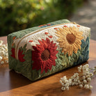 A close-up view of the Esmée quilted cosmetic bag, showcasing its intricate floral pattern and soft texture, perfect for organizing beauty essentials.