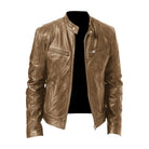 Model from behind, showcasing the fit of the Hugo men's leather jacket in a dark shade.