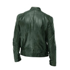 Hugo men's leather jacket in khaki, shown in a natural outdoor setting.
