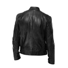 Model wearing the Hugo men's leather jacket over a t-shirt for a casual, urban look.
