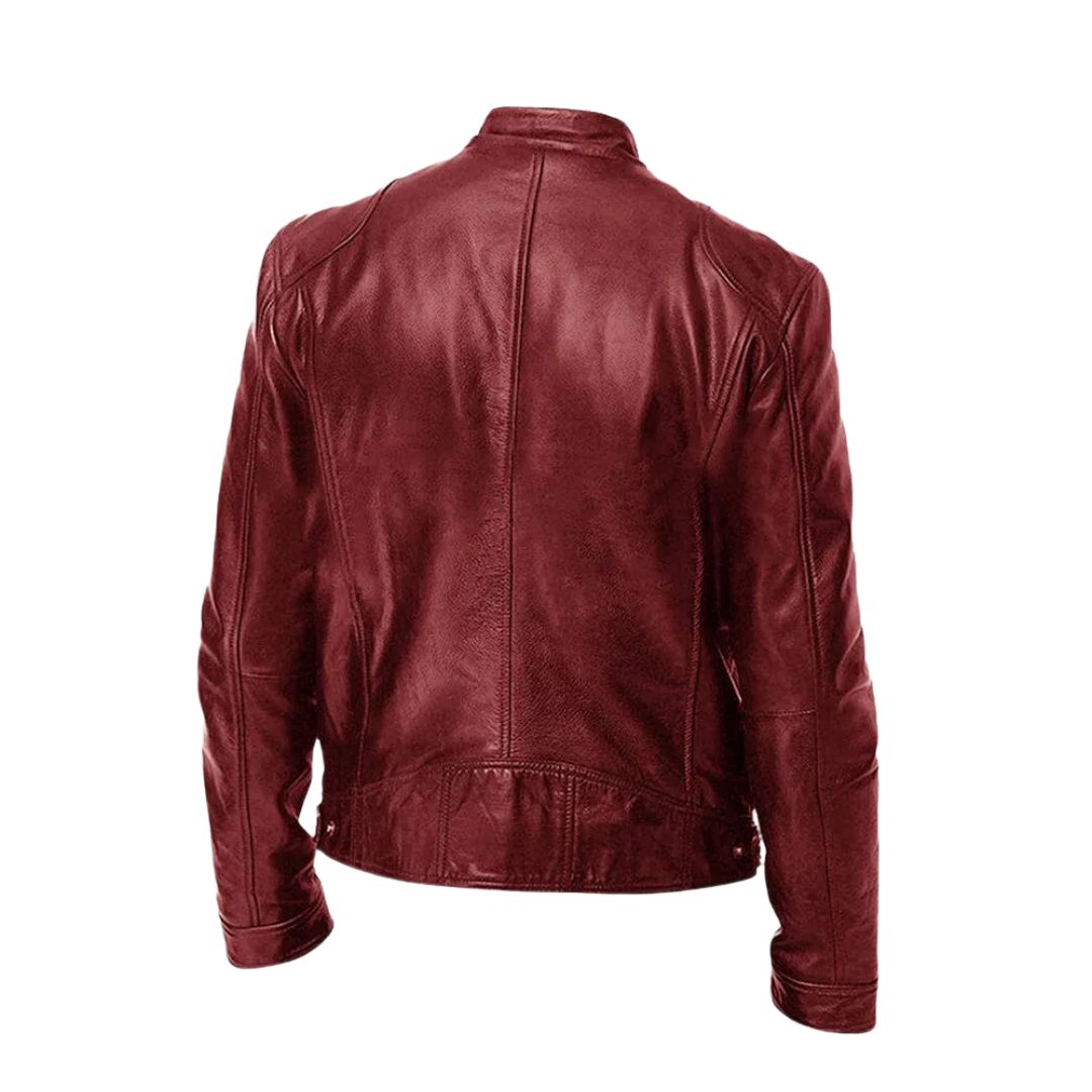 Close-up of a pocket detail on the Hugo men's leather jacket, emphasizing functionality.